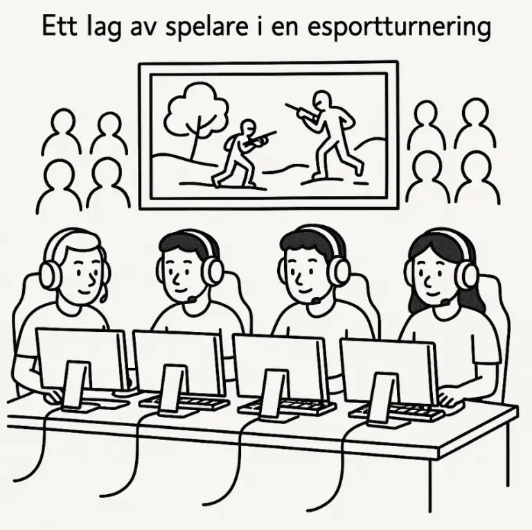 E-sportaktier 2025, bästa gamingaktierna, investera i gaming, ett lag av spelare i en esportturnering, illustration av professionella e-sportare.