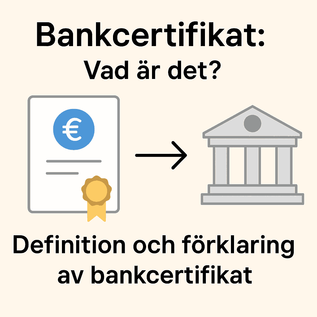 Dina Pengar 220 Samuelssons Rapport Minimalistisk illustration av ett bankcertifikat, en pil och en bankbyggnad med texten Vad är ett bankcertifikat?