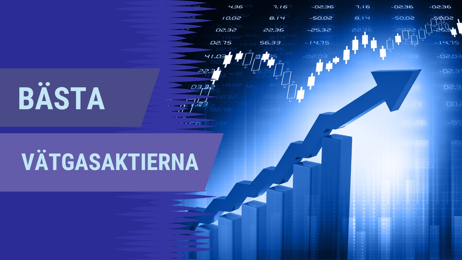 Grafisk banner med texten ”Bästa vätgasaktierna” som visar en kraftigt stigande blå aktiegraf mot en bakgrund av börssiffror.