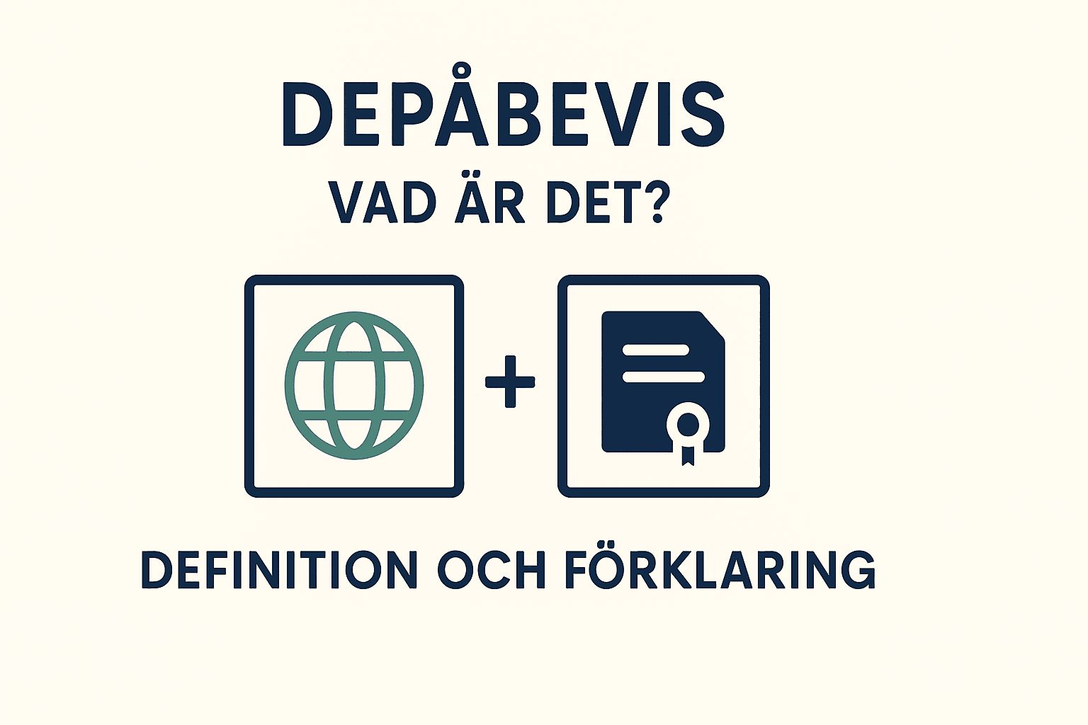 Minimalistisk bild som visar en jordglob och ett certifikat med texten Depåbevis – Vad är det? Definition och förklaring.