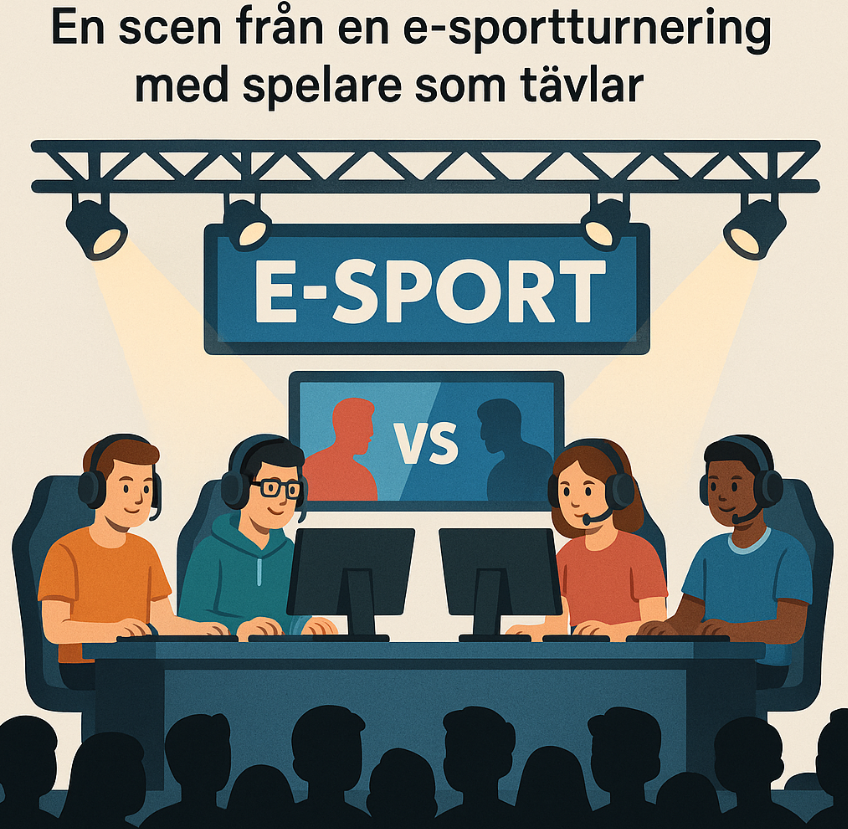 E-sportaktier 2025, bästa gamingaktierna, investera i gaming, en scen från en e-sportturnering med spelare som tävlar inför publik.