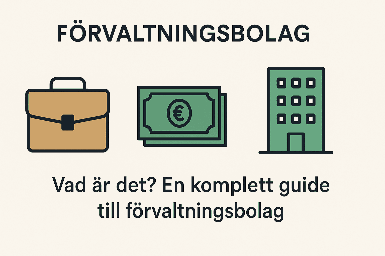 Dina Pengar 210 Samuelssons Rapport Infografik som visar symboler för portfölj, pengar och fastighet som representerar ett förvaltningsbolag.