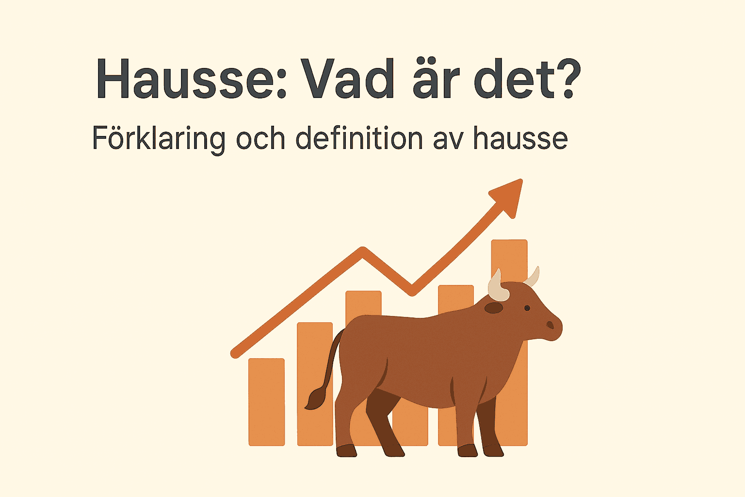 Illustration av en tjur framför stigande stapeldiagram som symboliserar hausse.