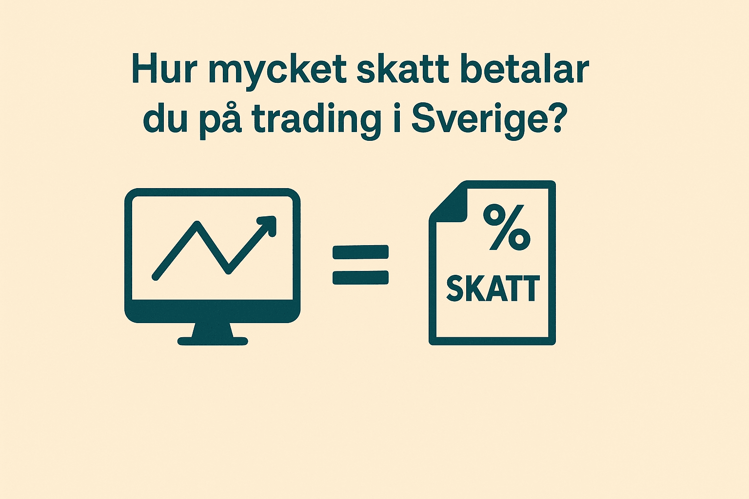 Minimalistisk bild som visar sambandet mellan trading och skatt i Sverige med ikoner för börsgraf och skattedokument.