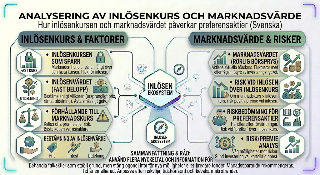 Analys av inlösenkurs och marknadsvärde preferensaktier, hur inlösen av preferensaktier fungerar, risk vid inlösen över inlösenkurs, marknadsvärde vs inlösenvärde, förstå preferensaktier inlösen.