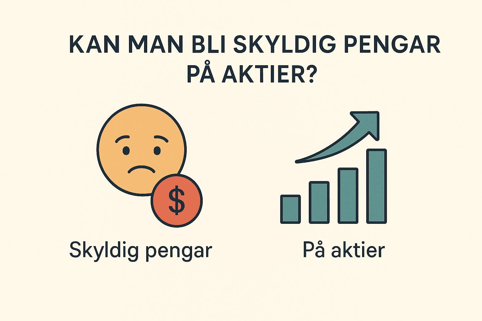 Dina Pengar 290 Samuelssons Rapport Infografik med frågan om man kan bli skyldig pengar på aktier, med symboler för skuld och aktietillväxt.