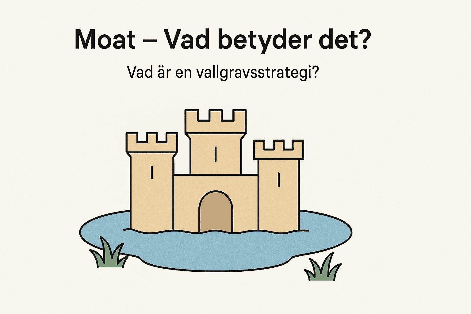 Illustration av ett slott omgivet av en vallgrav, som symboliserar ett företags konkurrensfördel – ekonomisk vallgrav (moat).