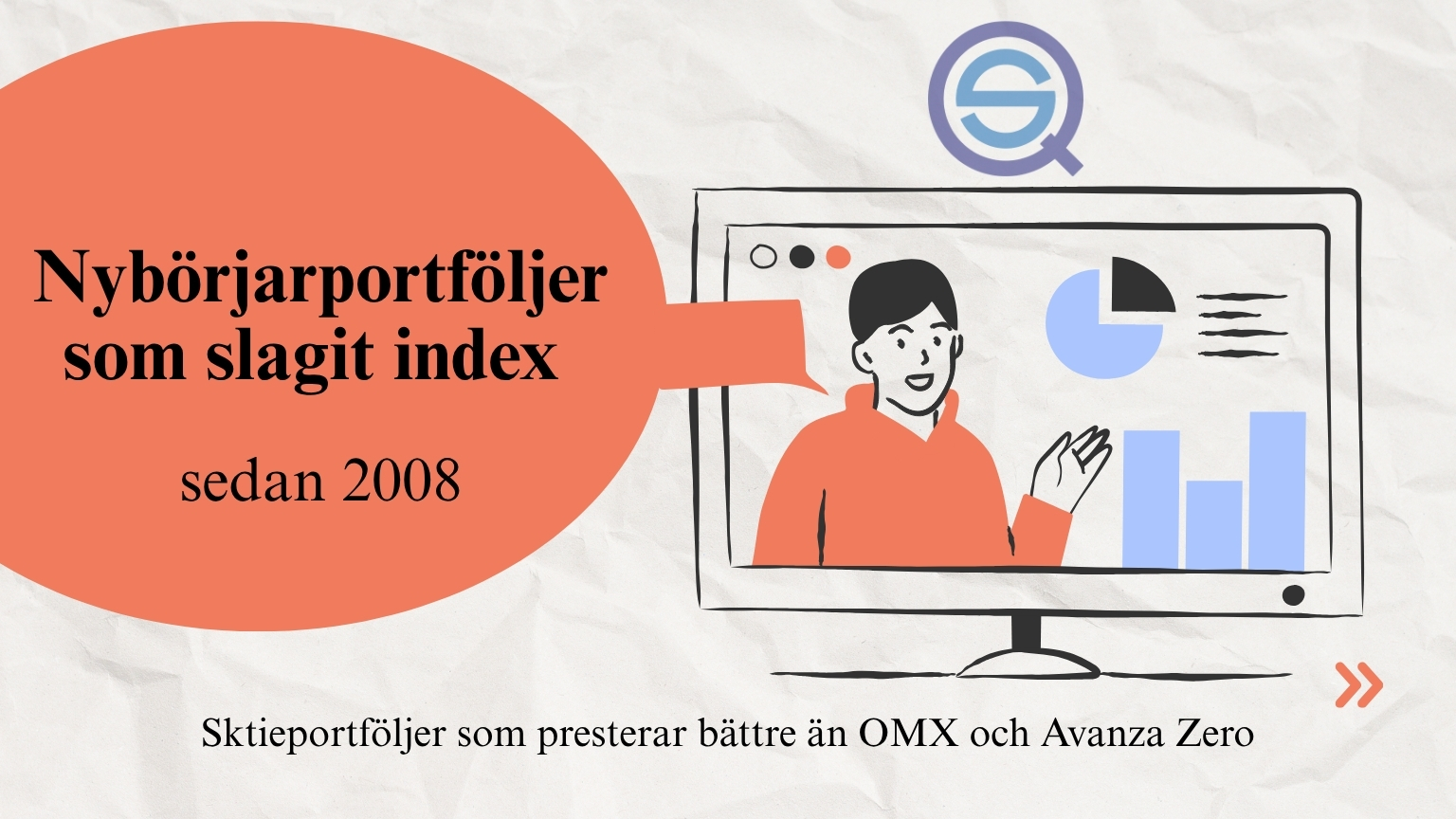 Dina Pengar 216 Samuelssons Rapport nybörjarportföljer som slagit index sedan 2008, aktieportföljer som presterar bättre än OMX och Avanza Zero, illustration av finansiell rådgivare med aktiediagram på skärm.