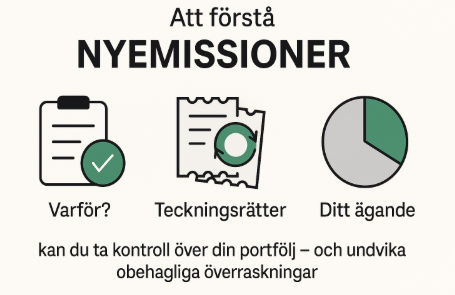 Nyemission – Vad det är och hur nyemission påverkar aktieägare 2 Samuelssons Rapport Nyemission, vad det är och hur nyemission påverkar aktieägare, teckningsrätter, aktieägare, portfölj, utspädning, aktiehandel.