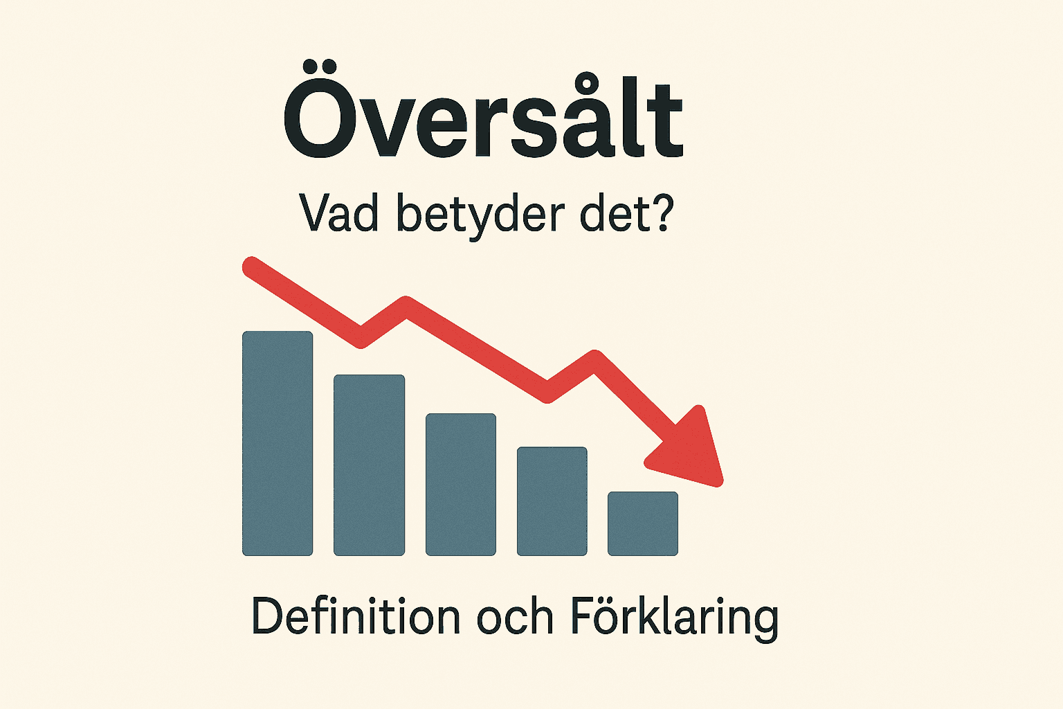Minimalistisk infografik som visar nedåtgående stapeldiagram och röd pil med texten Översålt – Vad betyder det?