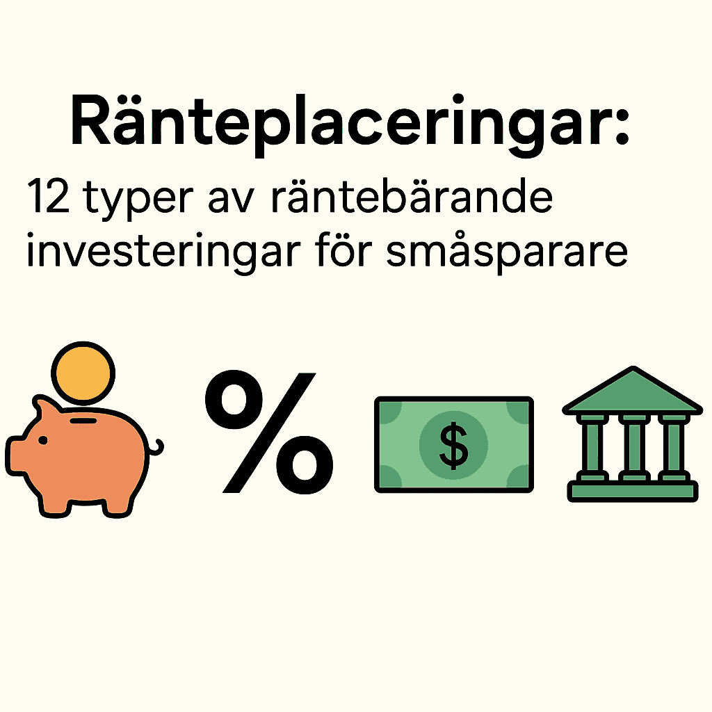 Grafik med spargris, procent, sedel och bank som symboliserar ränteplaceringar.
