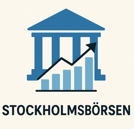 Stockholmsbörsen, illustration av Nasdaq Stockholm med stigande aktiediagram, hur börsen fungerar och finansiell tillväxt.