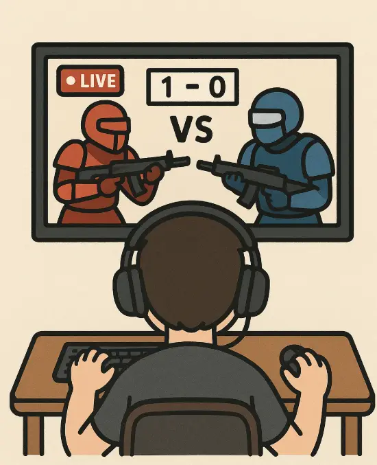 E-sportaktier 2025, bästa gamingaktierna, investera i gaming, streaming av e-sport, live-sändning av gaming, illustration av gamer vid skärm.