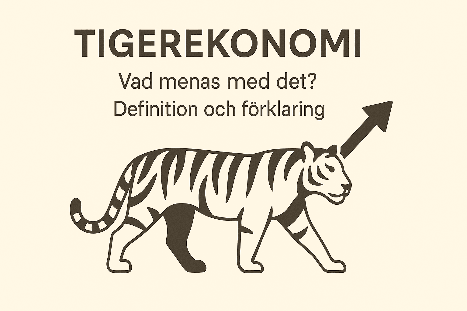 Minimalistisk infografik som visar en tiger med en uppåtgående pil och texten Tigerekonomi – Vad menas med det?