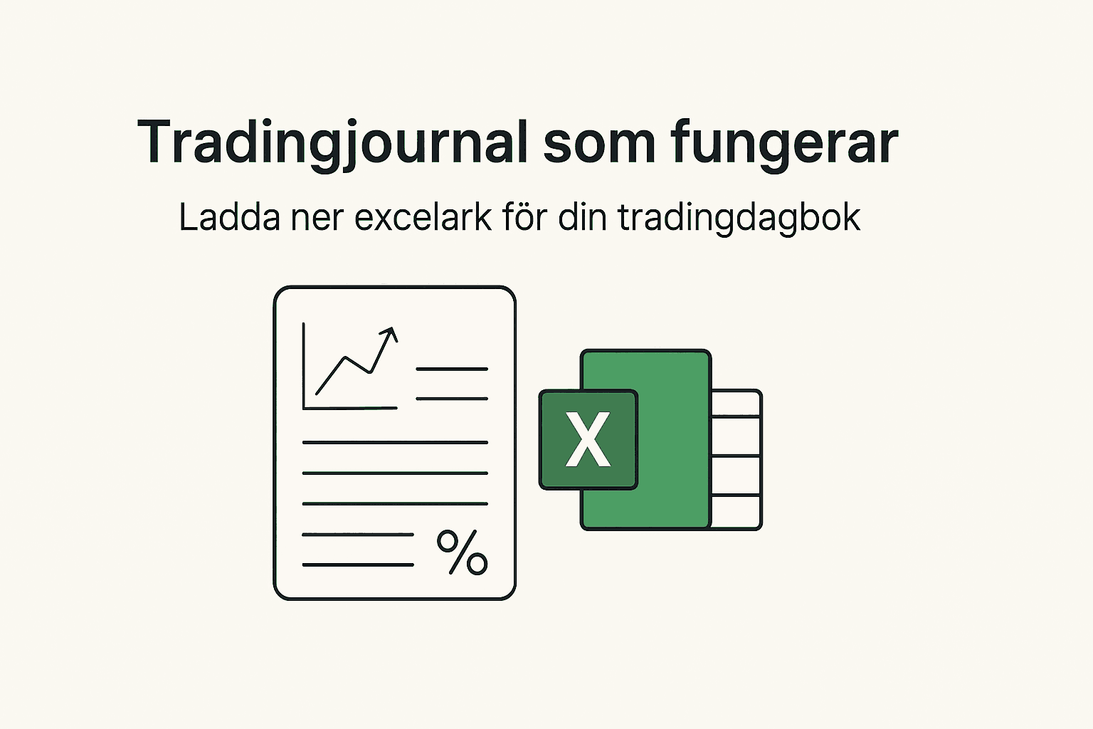 Illustration av ett tradingjournal-dokument bredvid en Excel-symbol med text om nedladdning av excelark.