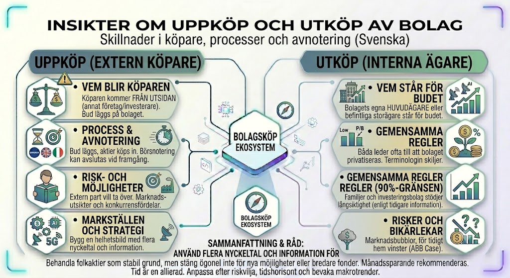 Skillnad mellan utköp och uppköp, utköp från börsen, uppköp av bolag, avnotering process, bolagsköp ekosystem.