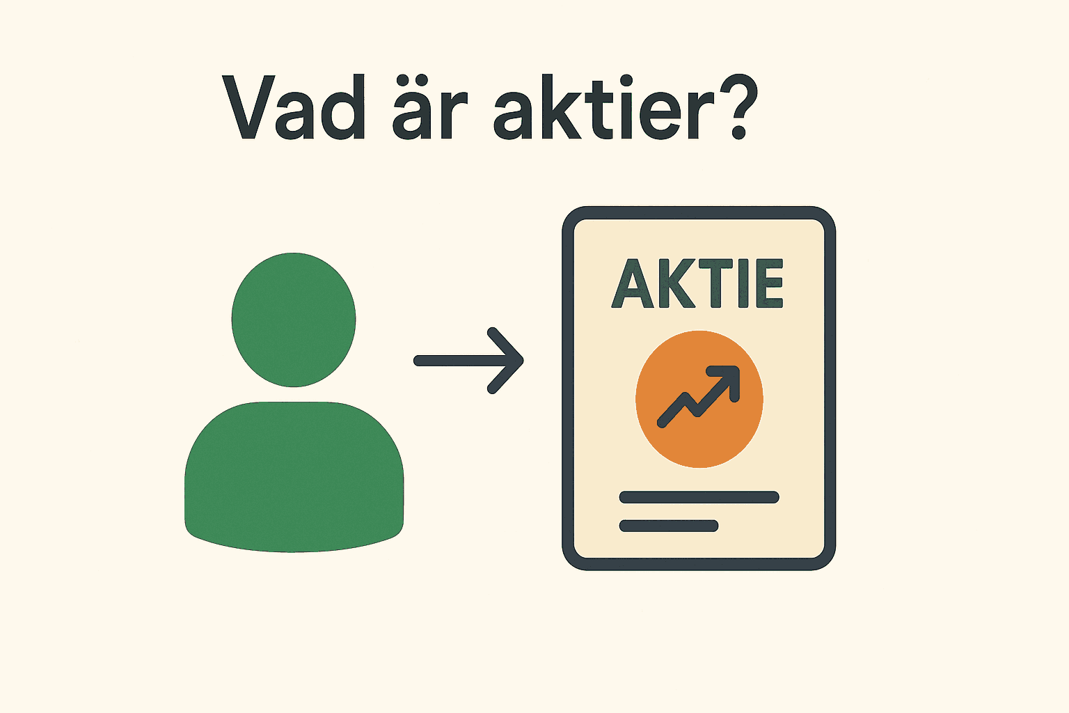 Aktier för Nybörjare: En Komplett Guide till att Börja Investera 1 Samuelssons Rapport Grön personikon med pil mot ett aktiecertifikat med uppåtpil