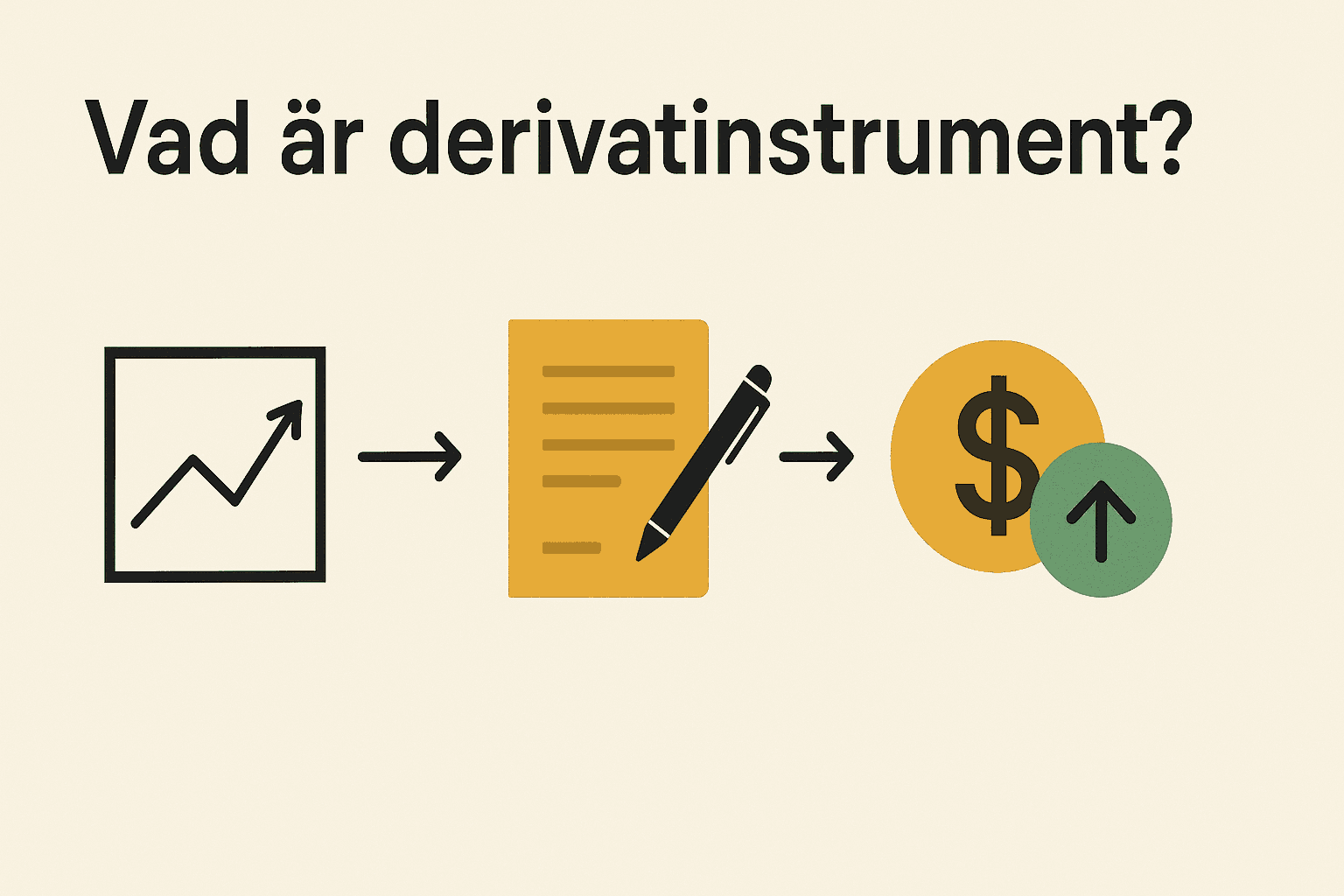 Infografik som visar derivatinstrument med symboler för prisrörelser, kontrakt och valutaspekulation.