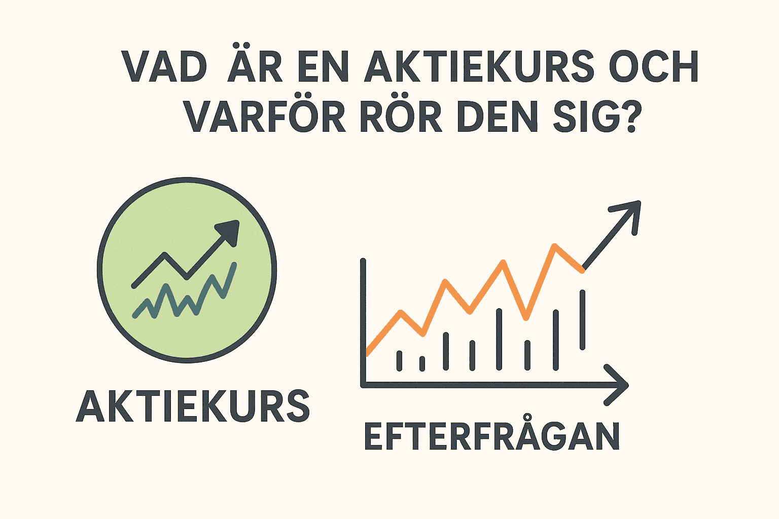 Minimalistisk bild som visar hur aktiekurs påverkas av efterfrågan.