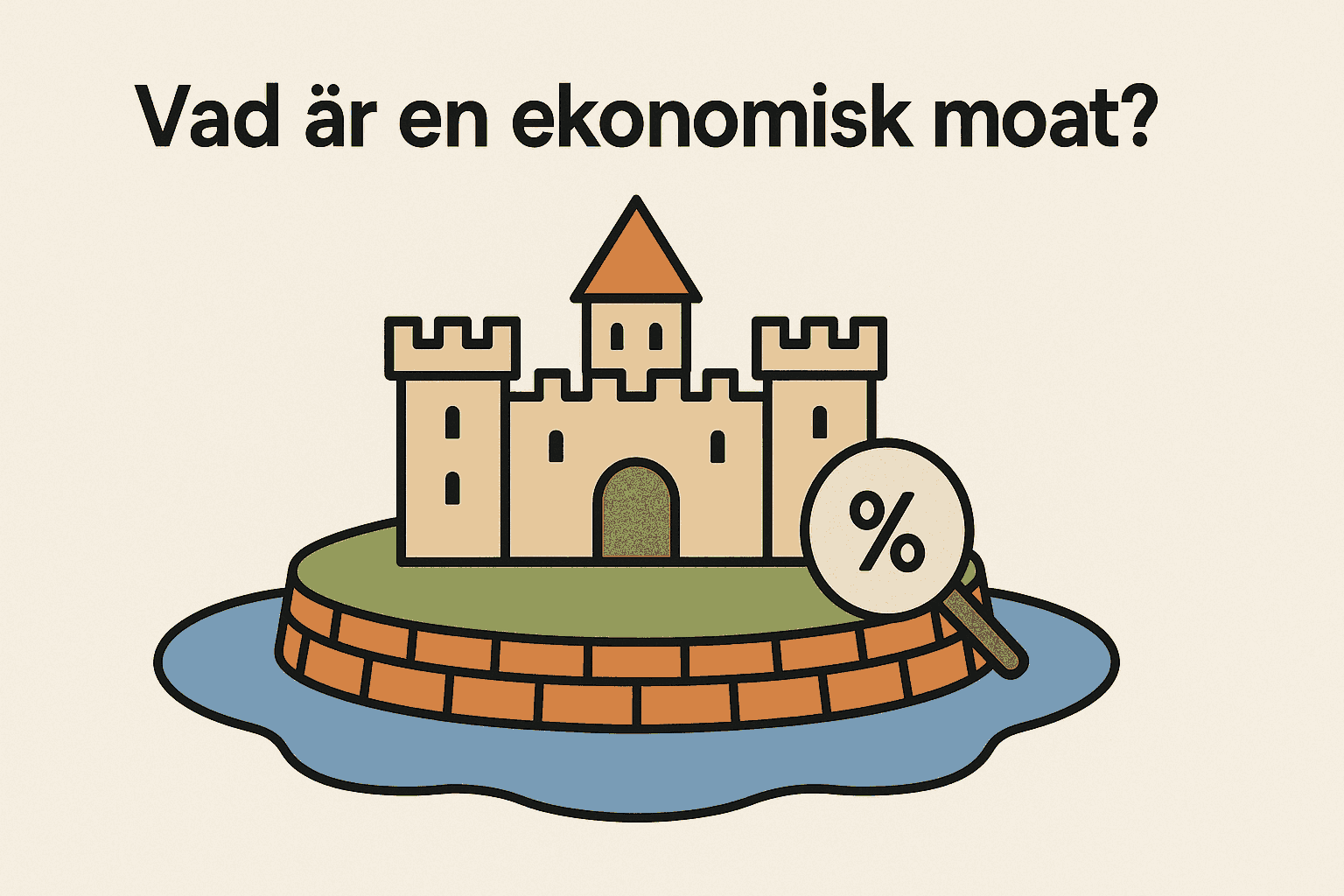 Borg med vallgrav som symboliserar ekonomisk moat och konkurrensfördelar.