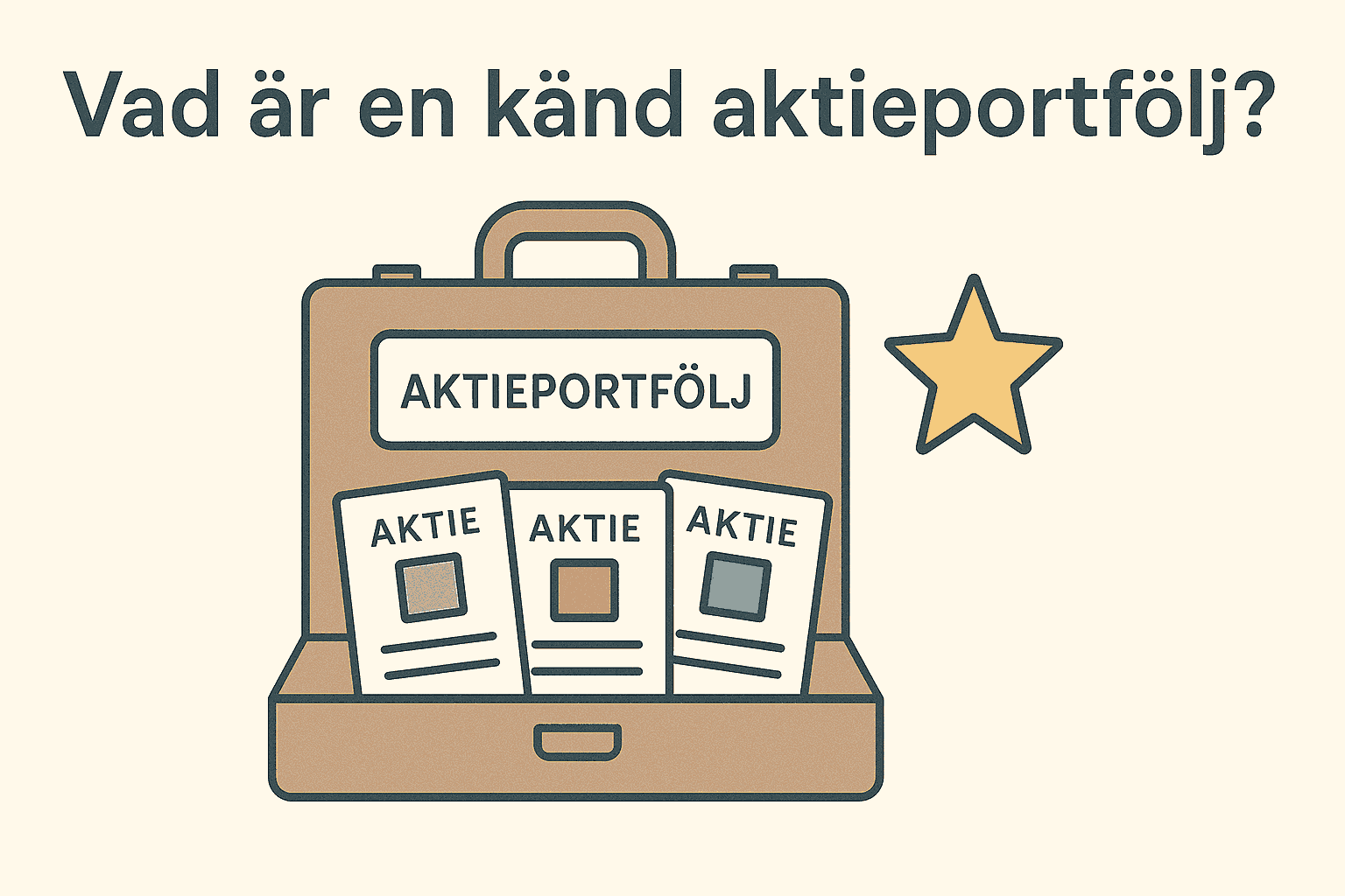 En portfölj med etiketten "Aktieportfölj" och tre aktiepapper illustrerar begreppet känd aktieportfölj.