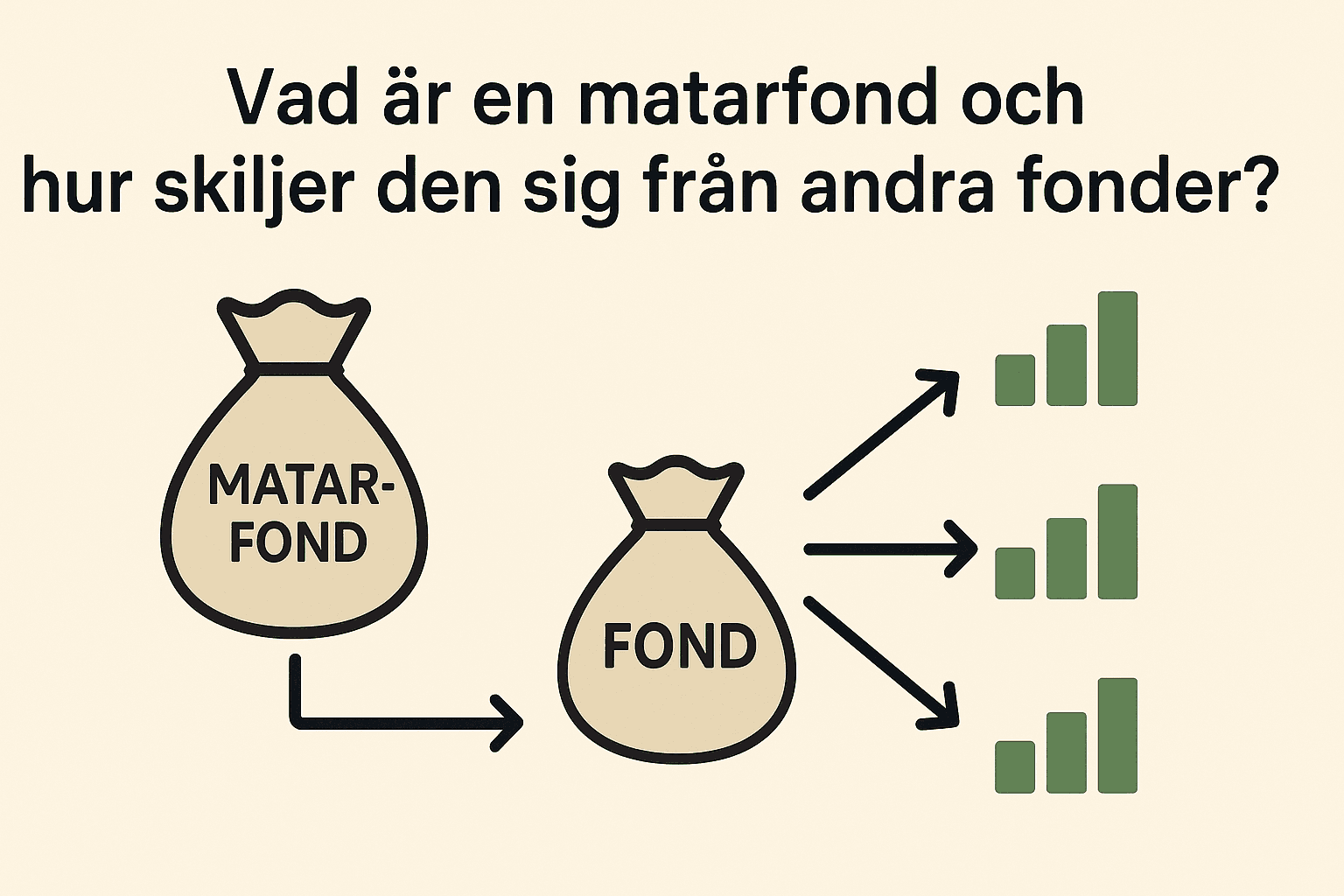 Infografik som visar hur en matarfond investerar i en huvudfond, som i sin tur sprider investeringarna.