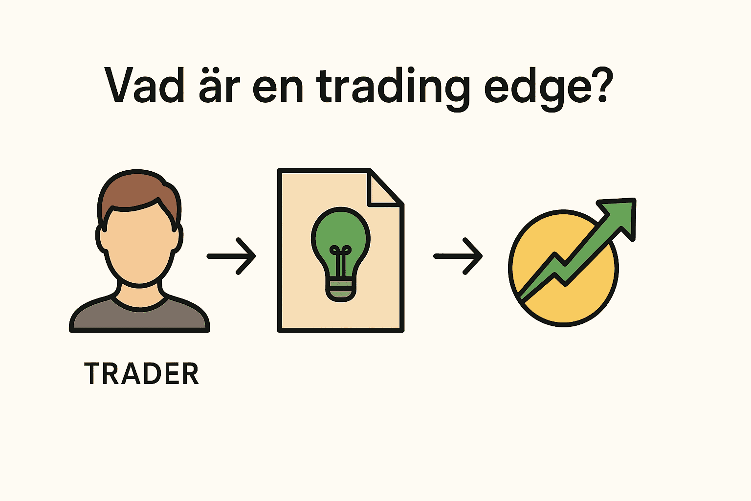 Infographic som förklarar trading edge med ikoner för trader, idé och uppåtgående graf.