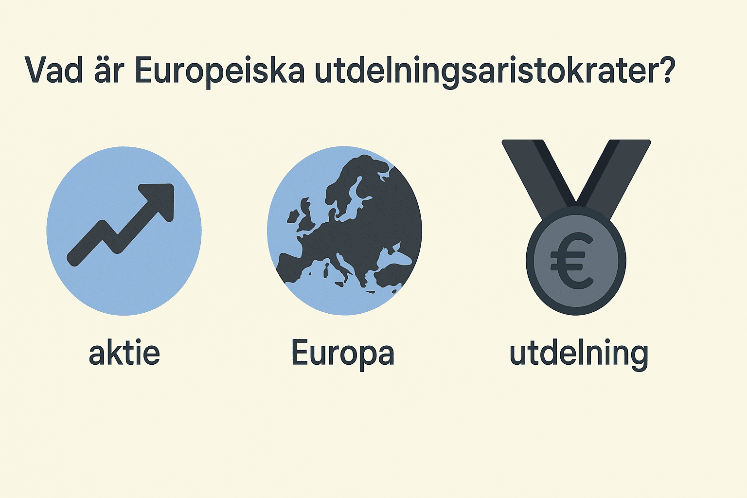 En infografik med titeln ”Vad är Europeiska utdelningsaristokrater?” som visar tre ikoner: en pil uppåt för aktie, en jordglob för Europa och en medalj med ett eurotecken för utdelning.
