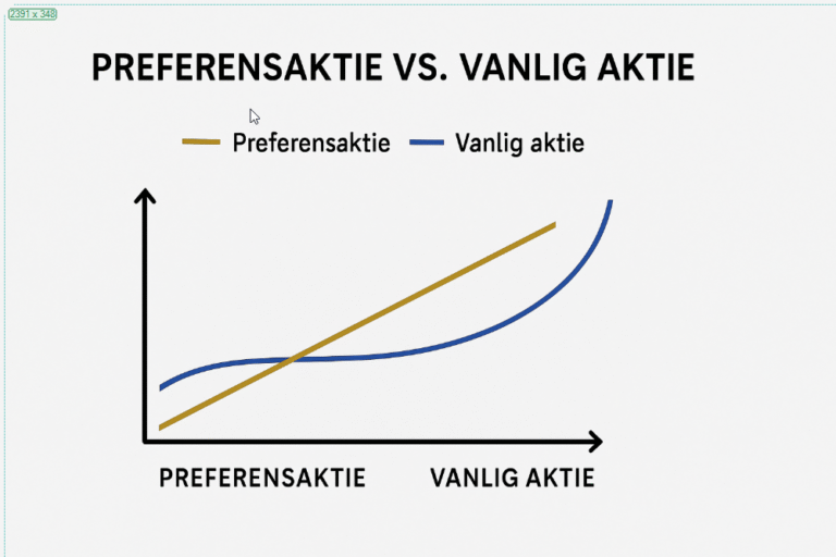 Ett linjediagram som visar skillnaden i kursutveckling och stabilitet mellan en preferensaktie och en vanlig aktie.