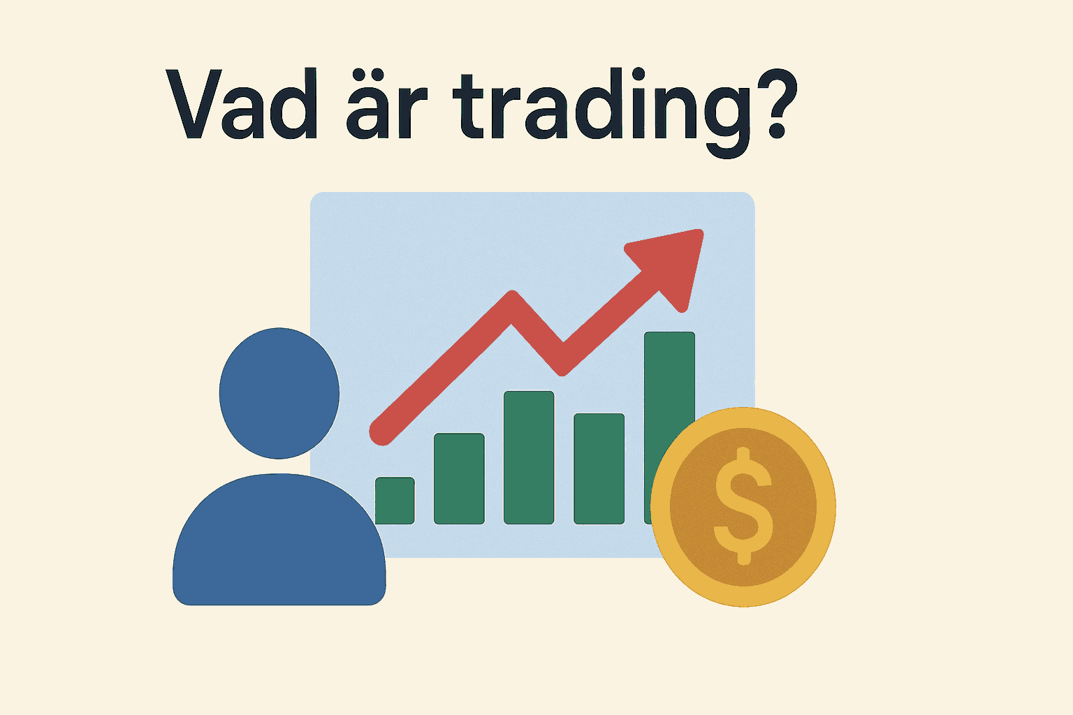 Kan Muslimer Syssla med Trading? Är Trading Halal inom Islam? 1 Samuelssons Rapport Illustration av trading med stapeldiagram, uppåtgående pil, personikon och mynt