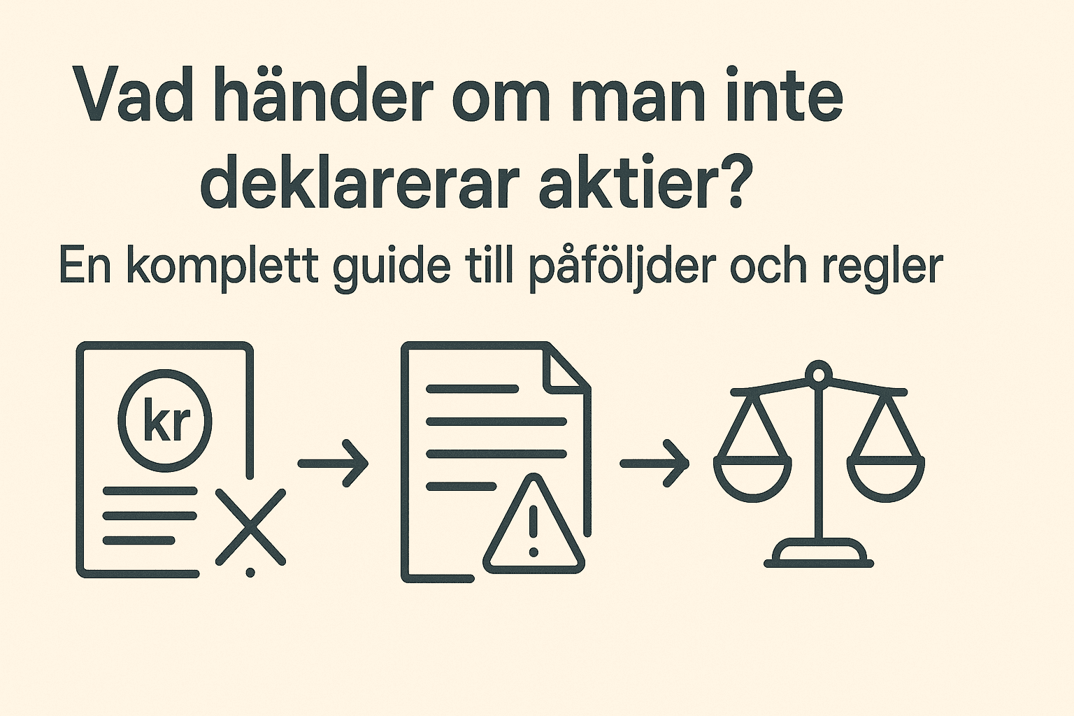 Enkel svensk infographic som visar konsekvenserna av att inte deklarera aktier – från missad deklaration till varning och juridiska påföljder.