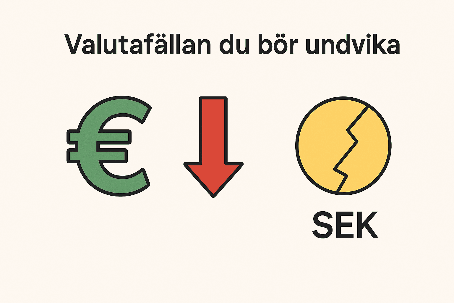 Danska Utdelningsaktier – Din Guide till Investeringar i Danmark 2 Samuelssons Rapport Enkel bild som förklarar valutafällan vid investeringar i danska utdelningsaktier, med symboler för euro, nedåtgående pil och den svenska kronan.