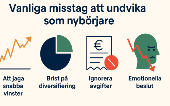 Fonder och aktier för nybörjare – Så börjar du investera och Bygga långsiktigt sparande 2 Samuelssons Rapport Investeringsmisstag, nybörjare fonder aktier, undvik misstag börsen, diversifiering, investeringspsykologi, fondavgifter.