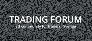 Texten "TRADING FORUM – Ett community för traders & backtest" mot en mörk, mönstrad bakgrund.