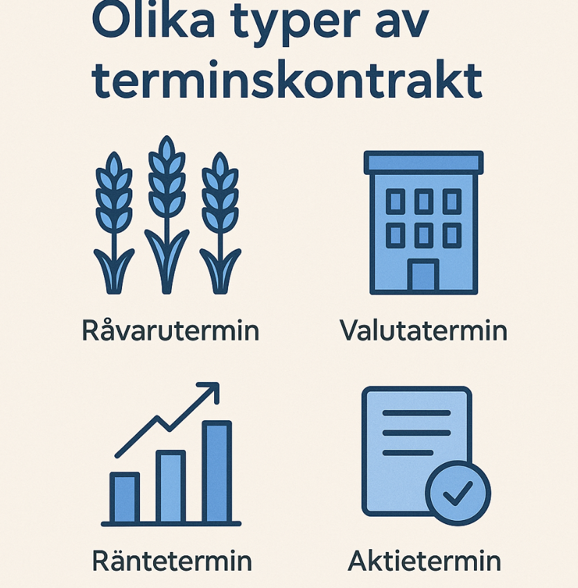 Olika typer av terminskontrakt illustrerade.