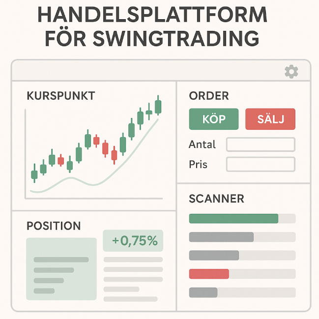 En handelsplattform för swingtrading med olika funktioner.