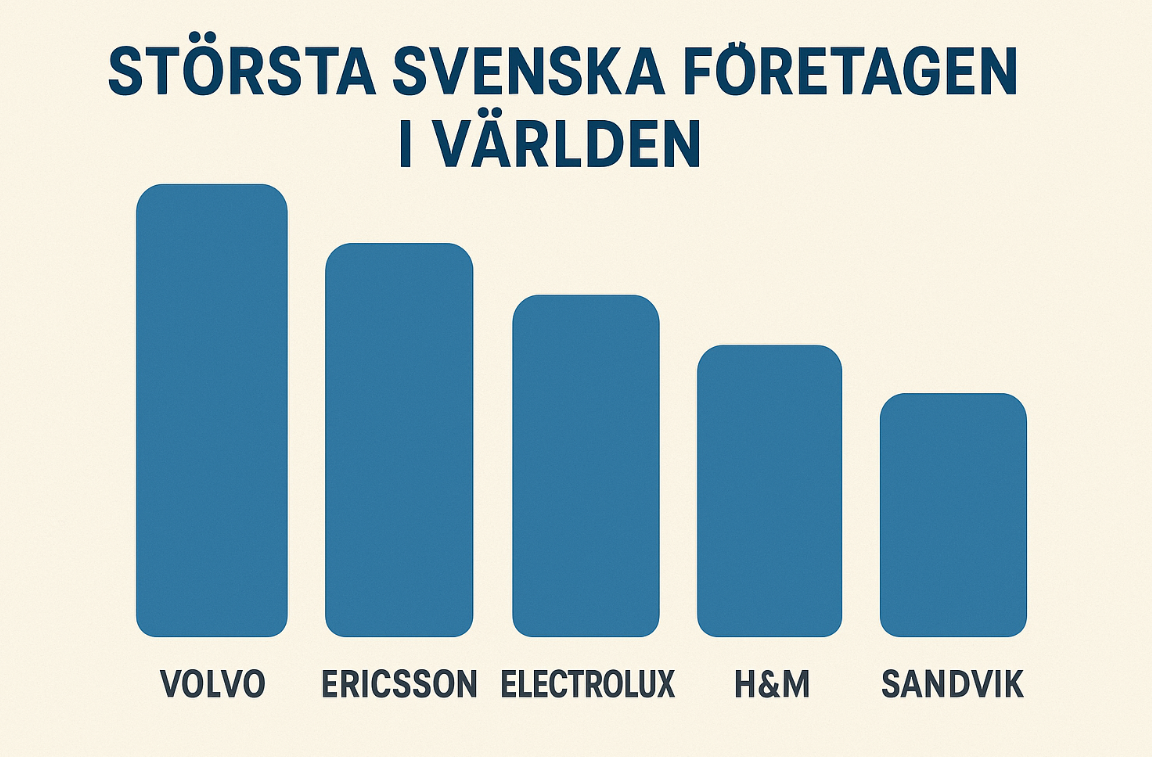 Sveriges Största Bolag 2025: En Guide till Investeringar och Aktiemarknaden 1 Samuelssons Rapport Största svenska företagen i världen – Stapeldiagram med Volvo, Ericsson, Electrolux, H&M och Sandvik i fallande ordning.