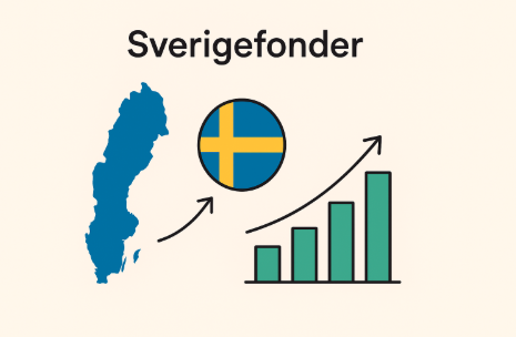 Sverigefonder 2025 - Vilken är bästa Sverigefond? | (Stor Guide) 1 Samuelssons Rapport Illustration av Sverigefonder med Sveriges karta, flagga och ett växande stapeldiagram.