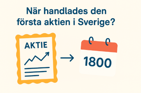 När handlades den första aktien i Sverige? En djupdykning i den svenska aktiemarknadens historia 1 Samuelssons Rapport Minimalist illustration som frågar när den första aktien handlades i Sverige, med en aktiecertifikat och en kalender markerad med året 1800.
