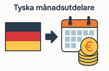 Tyska månadsutdelare: Din väg till stabila kassaflöden 1 Samuelssons Rapport Illustration som visar tyska flaggan och en kalender med euromynt – symboliserar tyska aktier med månadsutdelning.