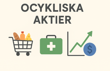 Ocykliska aktier: En stabil grund i din investeringsportfölj 1 Samuelssons Rapport Illustration av ocykliska aktier med symboler för matvaror, sjukvård och stabil avkastning.